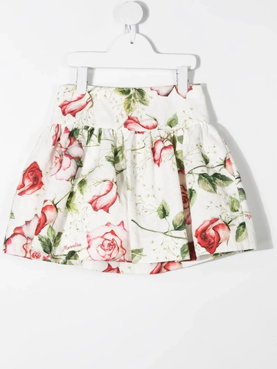 Shop Monnalisa Floral Print Full Skirt In White