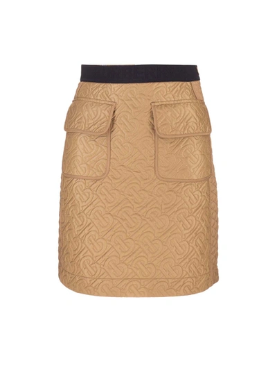 Shop Burberry Quilted Logo Skirt In Beige