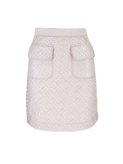 Shop Burberry Quilted Logo Skirt In Grey