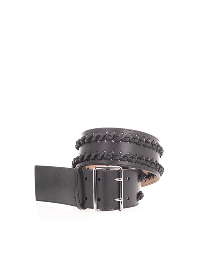 Shop Alexander Mcqueen Weave Detail Belt In Black