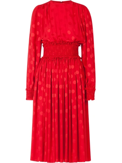 Shop Dolce & Gabbana Shirred-panel Flocked Dress In Red