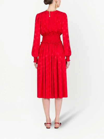 Dolce & Gabbana Shirred-panel Flocked Dress In Red