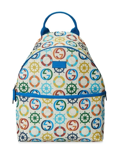Shop Gucci Sea Print Backpack In White