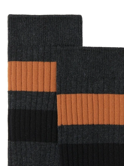 Shop Burberry Stripe-detail Mid-calf Socks In Grey