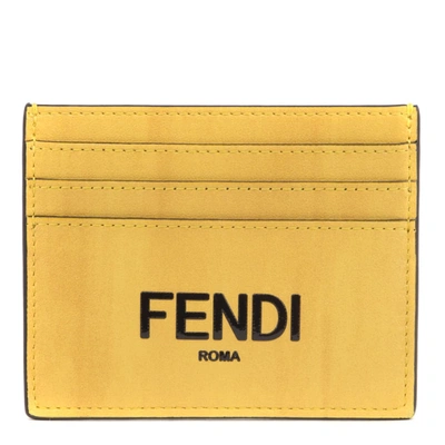 Shop Fendi Yellow Leather Cardholder In Yellow Box+nero+os