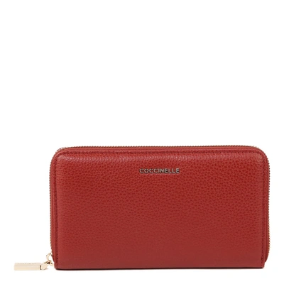 Shop Coccinelle Metallic Soft Leather Wallet In Foliage Red