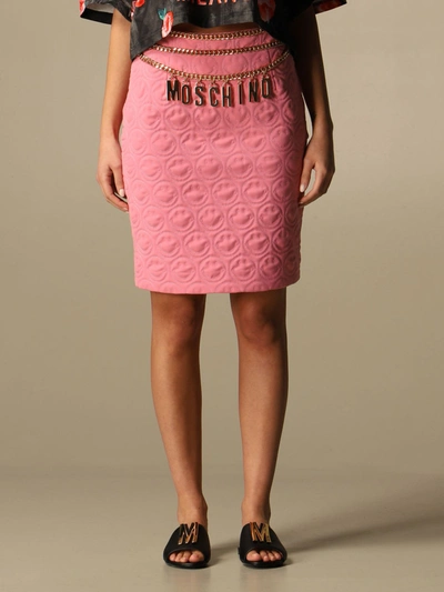Shop Moschino Couture Short Pencil Skirt With Jewel Chain In Pink