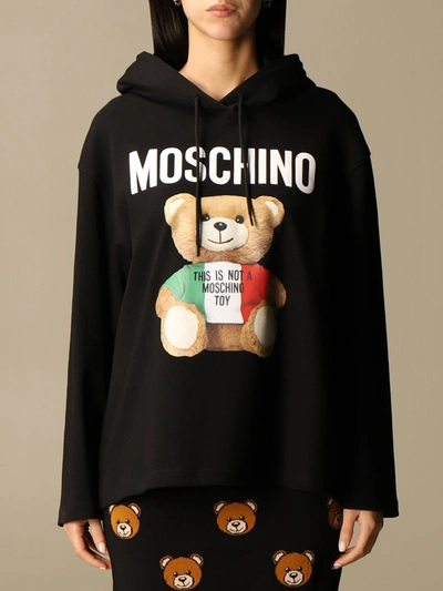 Shop Moschino Couture Over Hoodie With Teddy In Black