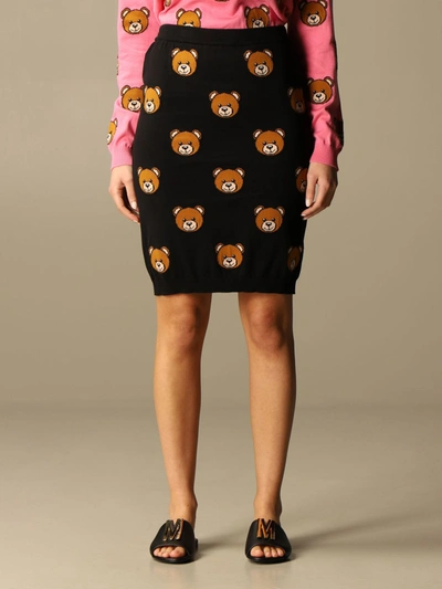 Shop Moschino Couture Knit Skirt With All-over Teddy In Black