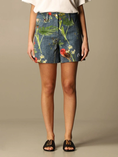 Shop Boutique Moschino Shorts With Botanical Pattern In Denim