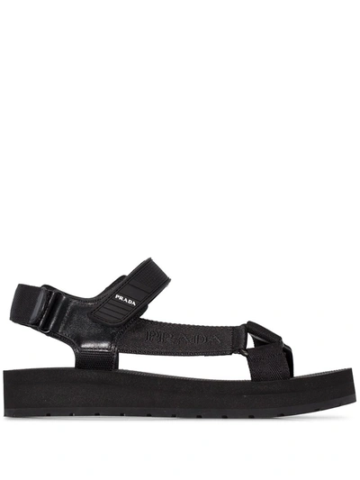 Shop Prada Logo Sandals In Black