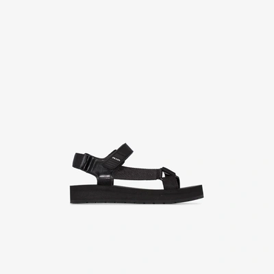 Shop Prada Logo Sandals In Black