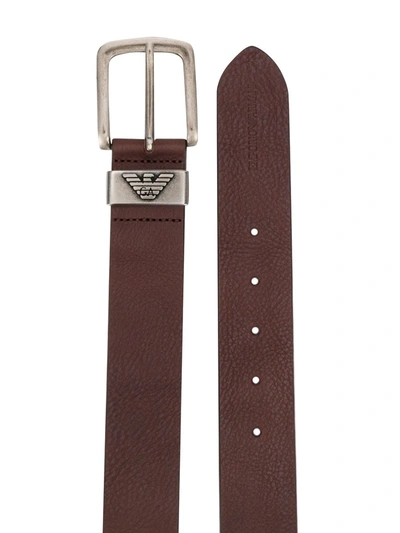 Shop Emporio Armani Logo Leather Belt In Brown