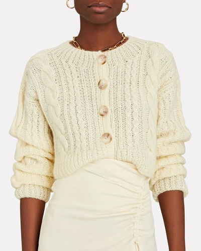 Shop Anna October Cropped Cable Knit Cardigan In Ivory