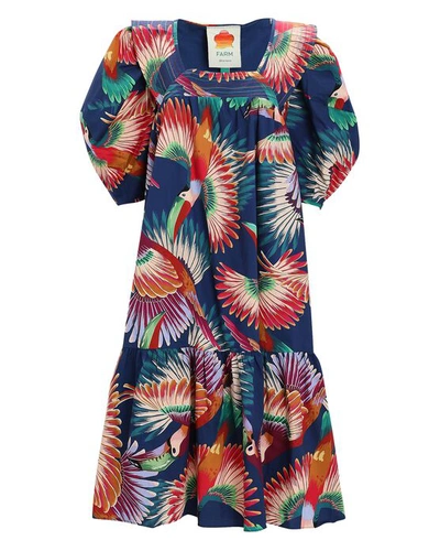 Shop Farm Rio Toucan Printed Cotton Midi Dress In Navy