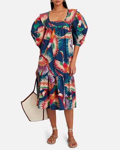 Shop Farm Rio Toucan Printed Cotton Midi Dress In Navy