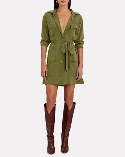 Shop Intermix Julianna Washable Silk Shirt Dress In Olive/army