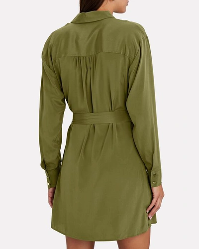 Shop Intermix Julianna Washable Silk Shirt Dress In Olive/army