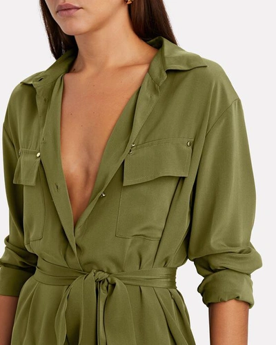 Shop Intermix Julianna Washable Silk Shirt Dress In Olive/army