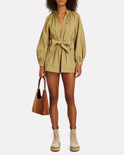 Shop Ulla Johnson Piper Belted Cotton Playsuit In Green
