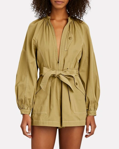 Shop Ulla Johnson Piper Belted Cotton Playsuit In Green
