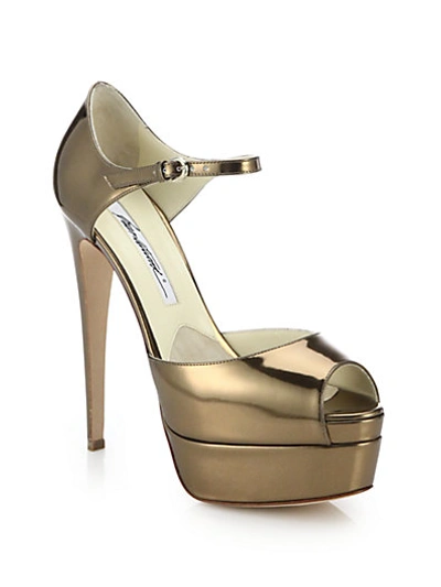 Brian Atwood Tribeca Leather Platform Sandals In Bronze
