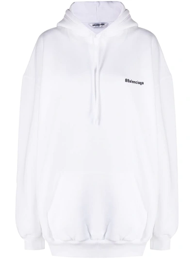 Shop Balenciaga Embroidered-logo Hoodie In White