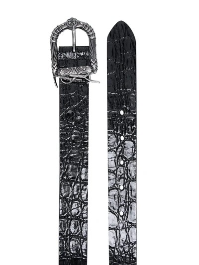 Shop Saint Laurent Crocodile-effect Buckled Belt In Black