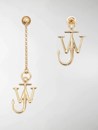 Shop Jw Anderson Asymmetric Anchor Earrings In Gold