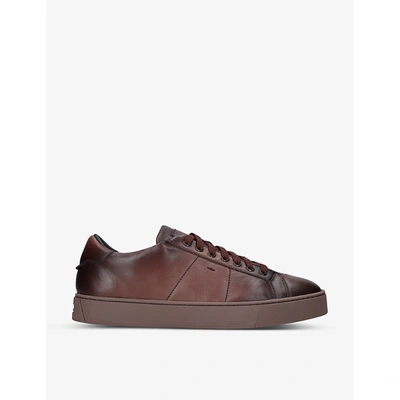 Shop Santoni Gloria Leather Low-top Trainers In Mid Brown