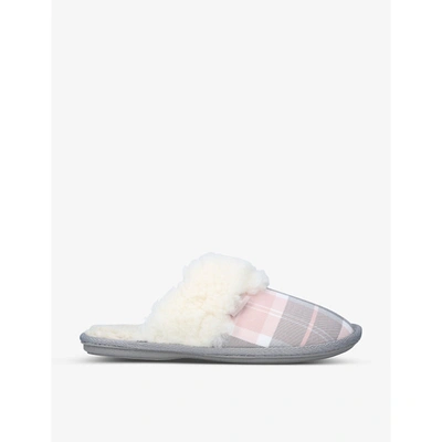 Shop Barbour Lydia Checked Cotton Slippers In Pale Pink