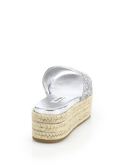 Shop Miu Miu Glittered Leather Espadrille Platform Sandals In Gold