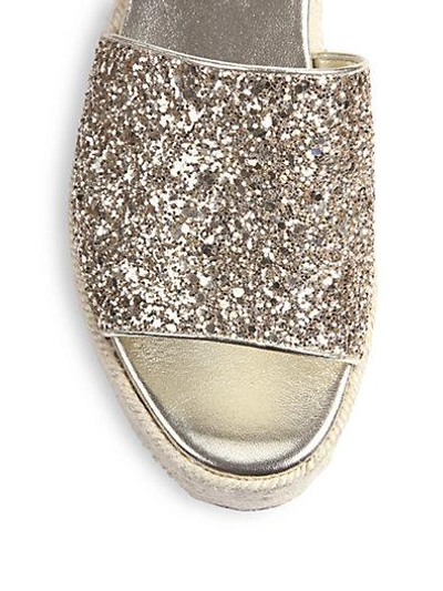 Shop Miu Miu Glittered Leather Espadrille Platform Sandals In Gold