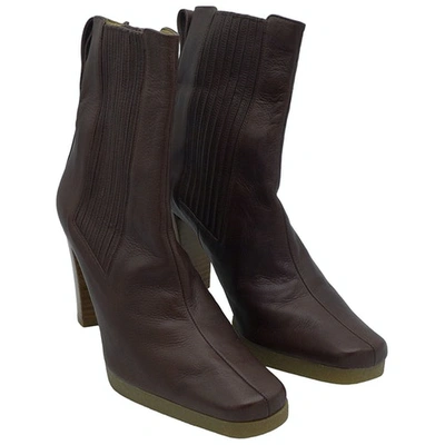 Pre-owned Charles Jourdan Leather Ankle Boots In Brown