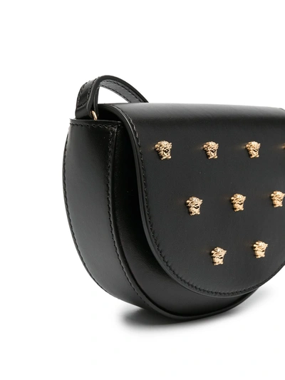 Shop Young Versace Medusa Head Studded Shoulder Bag In Black