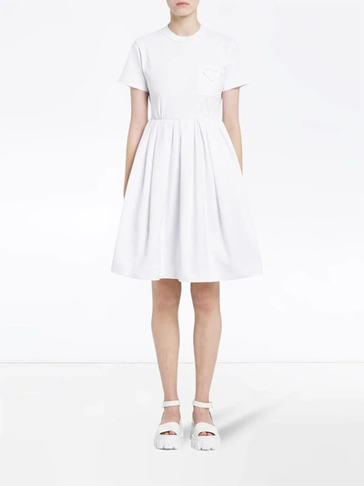Shop Prada Logo-patch Flared Dress In White