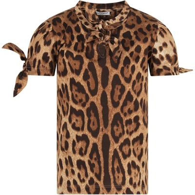 Shop Dolce & Gabbana Brown T-shirt For Girl With Animalier Print