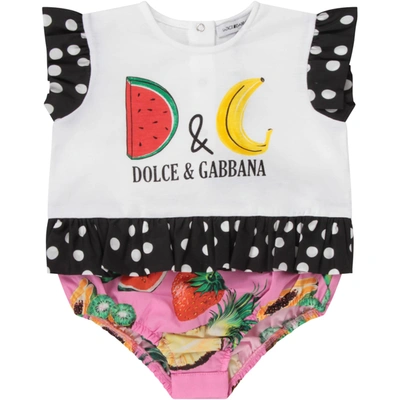 Shop Dolce & Gabbana White Rompers For Baby Girl With Logo