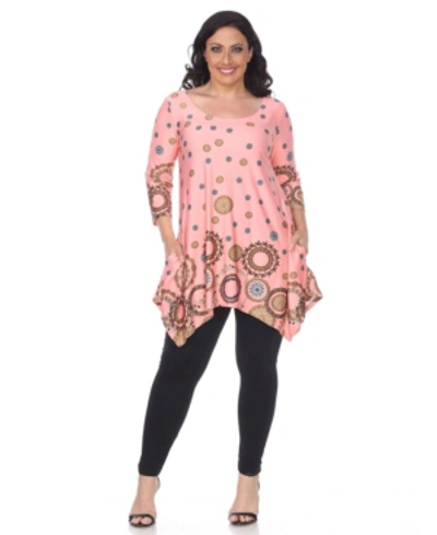 Shop White Mark Plus Size Erie 3/4 Sleeve Tunic Top In Coral
