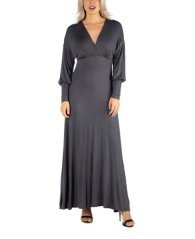 Shop 24seven Comfort Apparel Women's Formal Long Sleeve Maxi Dress In Gray