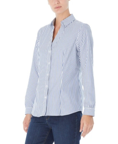 Shop Jones New York Women's Striped Easy Care Button Up Long Sleeve Blouse In Blue-white