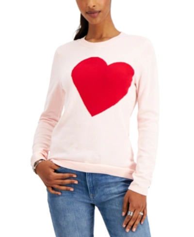 Shop Tommy Hilfiger Cotton Heart Intarsia Sweater In Ballerina Pink/scarlet