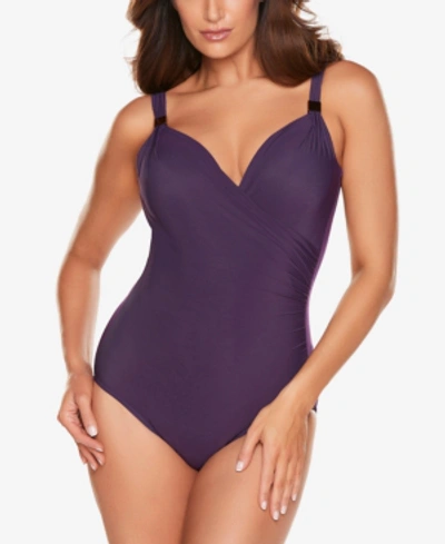 Shop Miraclesuit Razzle Dazzle Siren Twist-front Underwire Allover Slimming One-piece Swimsuit Women's Swimsuit In Sangria Purple