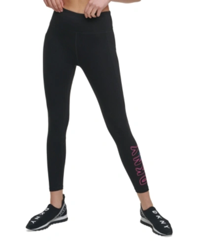Shop Dkny Sport Glow-logo High-waist Leggings In Black