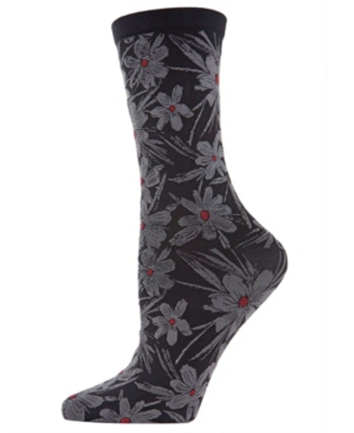 Shop Natori Women's Abstract Floral Crew Socks In Black