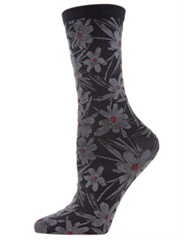 Natori Women's Abstract Floral Crew Socks In Black