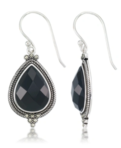 Shop Macy's Faceted Onyx Teardrop Dangle Earrings In Black