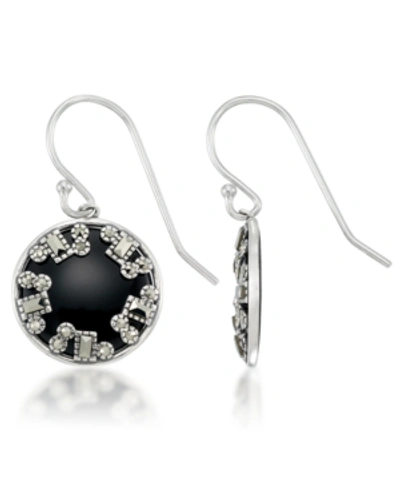 Shop Macy's Square Onyx Disc Dangle Earrings In Black