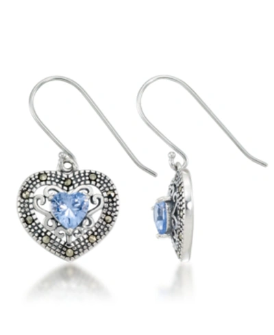 Macy's Blue Topaz Filigree Heart Dangle Earrings In Blue