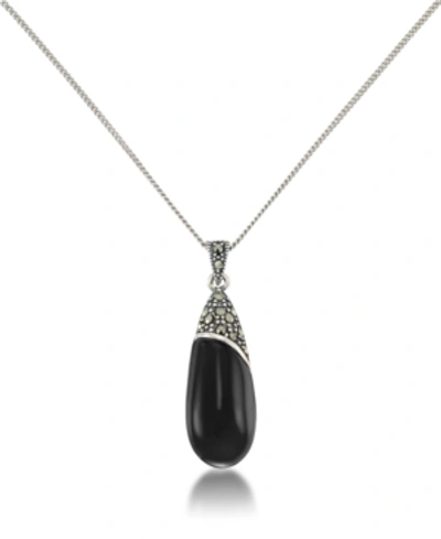 Shop Macy's Onyx Elongated Pendant And A Curb Chain In Black